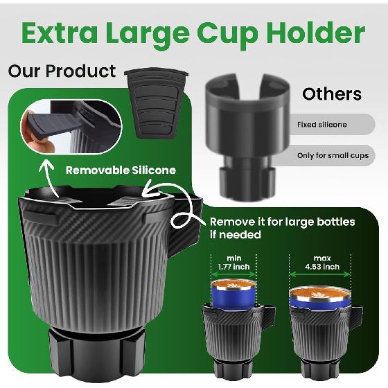 Car Cup Holder Tray, Extra Large Car Cup Holder Expander With 360° Rotation Fit Most Big Cup Detachable 3 In 1 Car Trays For Eating, Phone & Snack