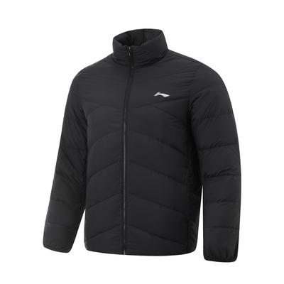 Li Ning Mens Fitness Series Stand Collar Zipper Logo Long Sleeve Down Jacket Men Outerwear Black AYMU563-1