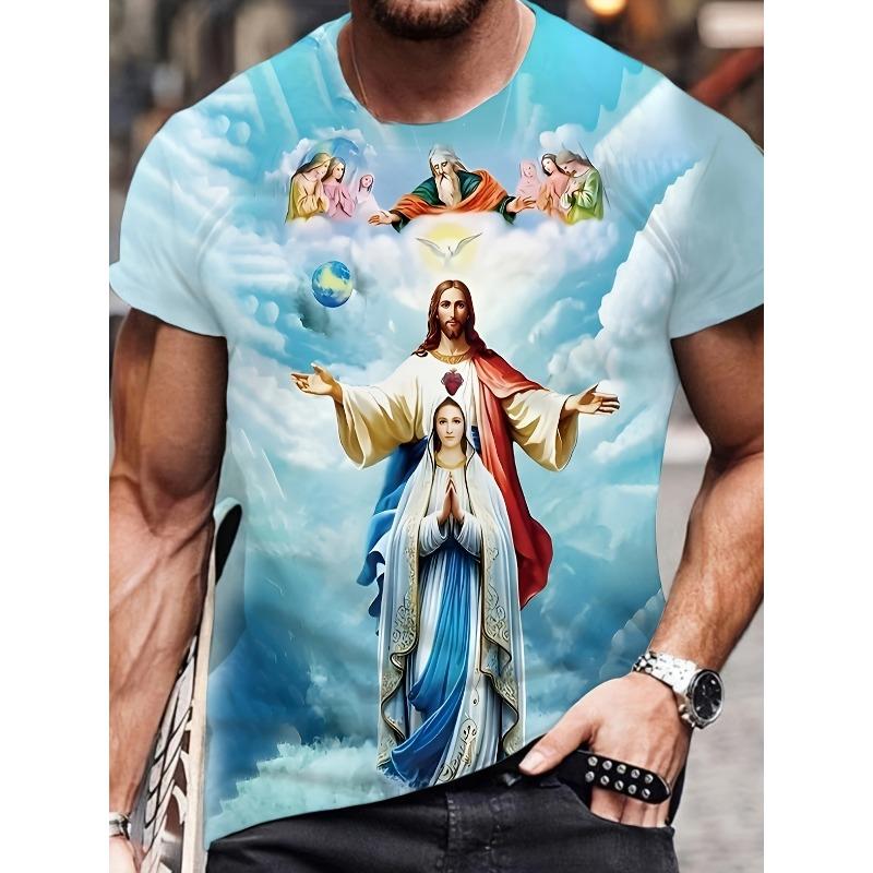 T-shirt da Uomo Girocollo Manica Corta Stampa 3D Gesù Vergine Maria Motivo Religioso Casual Streetwear Traspirante Top Quotidiani