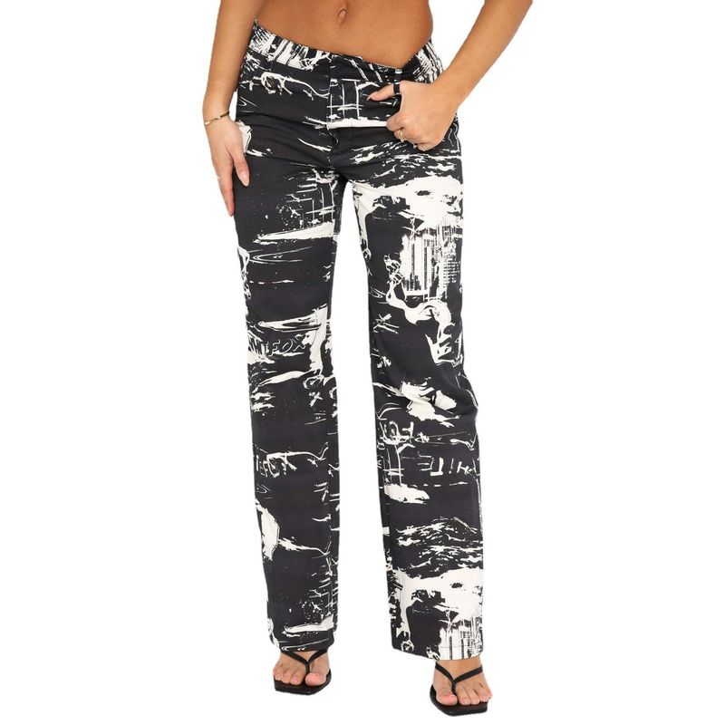 2024 Summer New Arrival Versatile European and American Women's Clothing Fashion Print Elegant Slim Looking Mid-Waist Straight Casual Pants