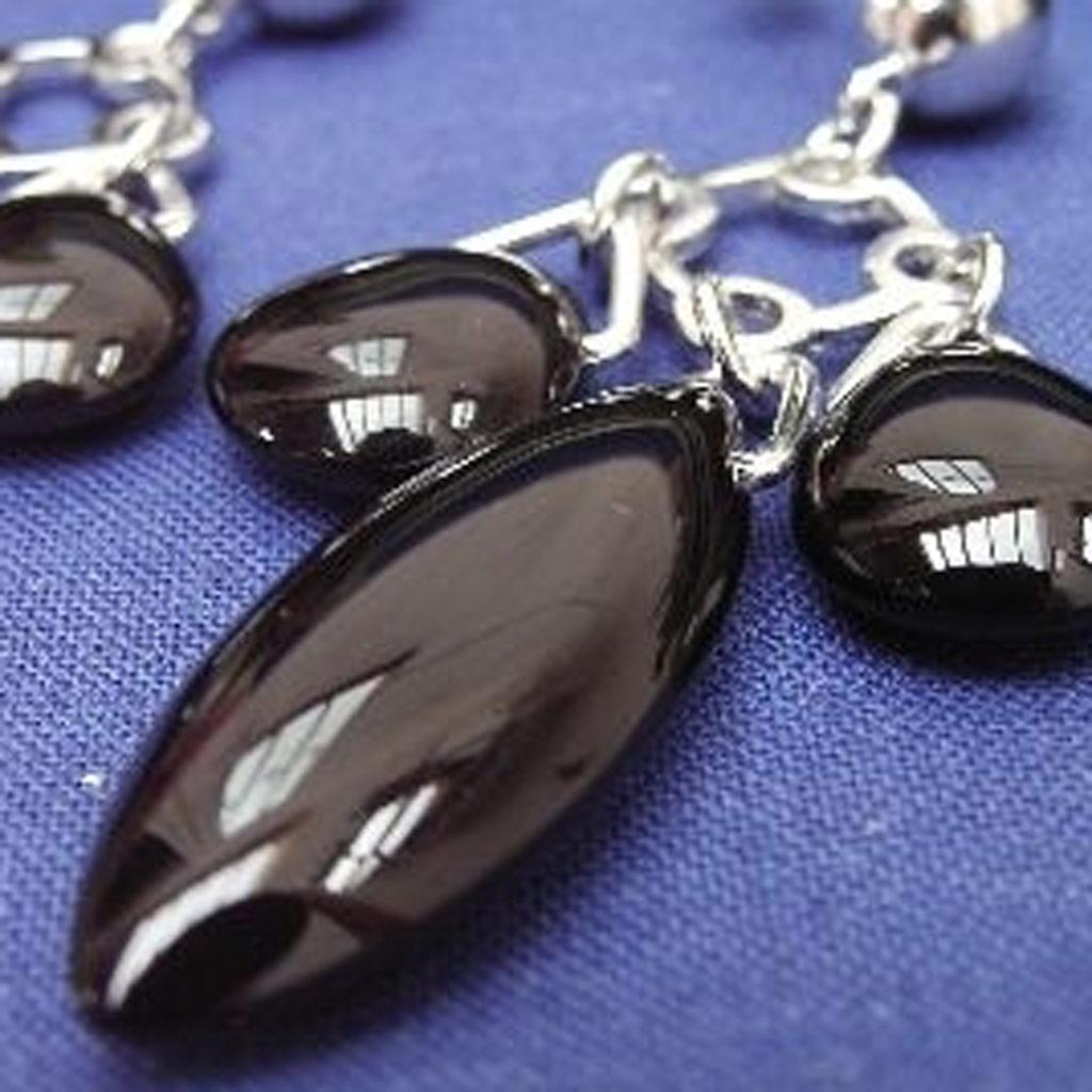 Les Trésors De Lily [B9546] - Silver 'Obao' Onyx Earrings