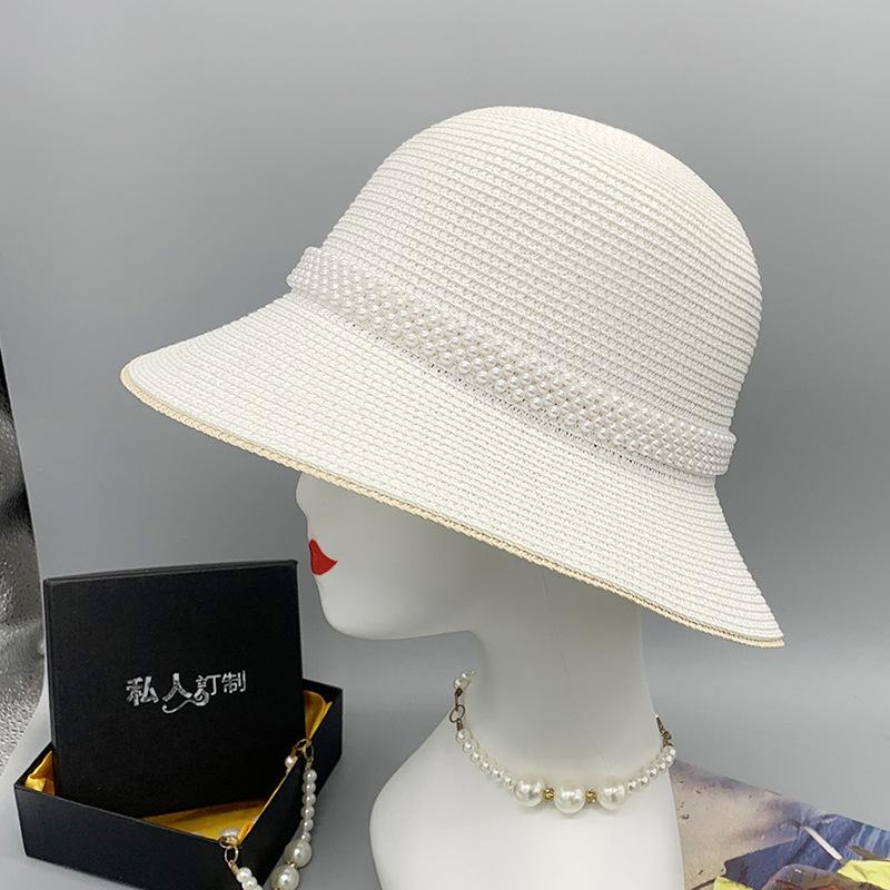 Hepburn Style Hat Female Year Pearl Foreign Style Versatile Bucket Hat Versatile Retro Basin Hat Top Hat