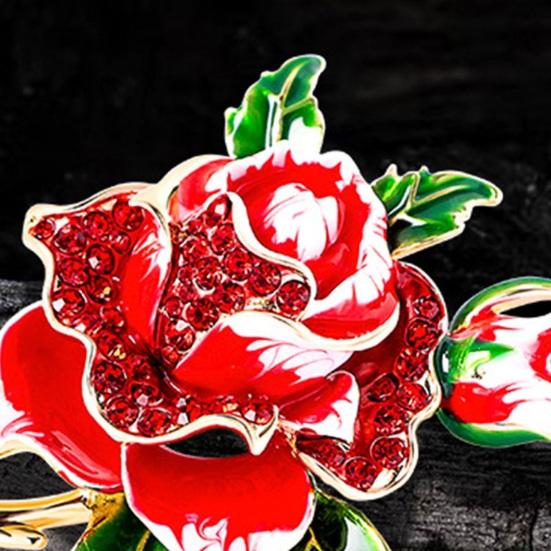 Red Rose Flower Brooch Pin for Women Girls Enamel Rhinestone Floral Brooch Elegant Lapel Pin Jewelry for Party Dance Wedding Banquet