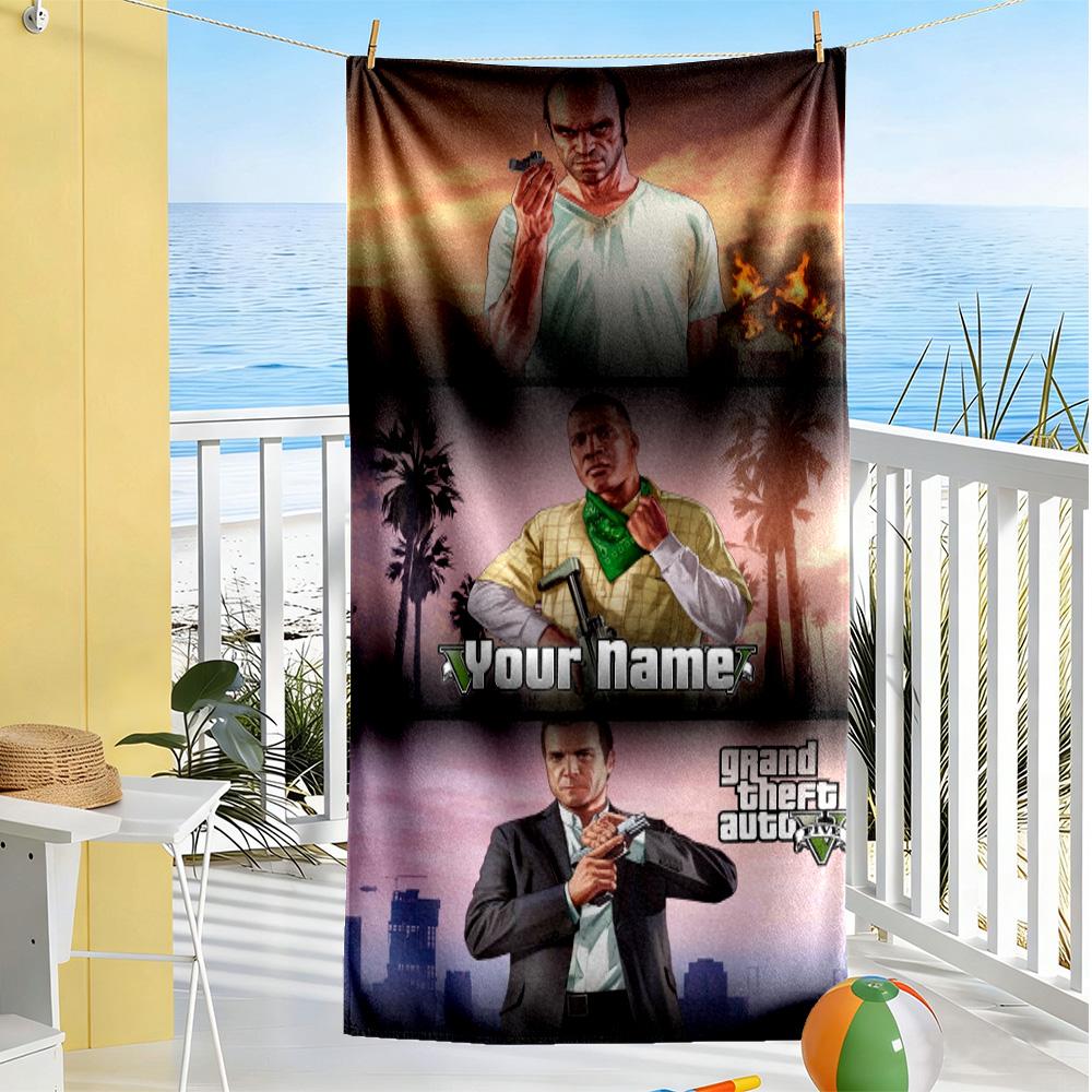 Gta Customized Name Beach Towel Quick-Dry Soft Microfiber Suitable for Sports Travel Swimming Yoga Bathroom Beach And Pool