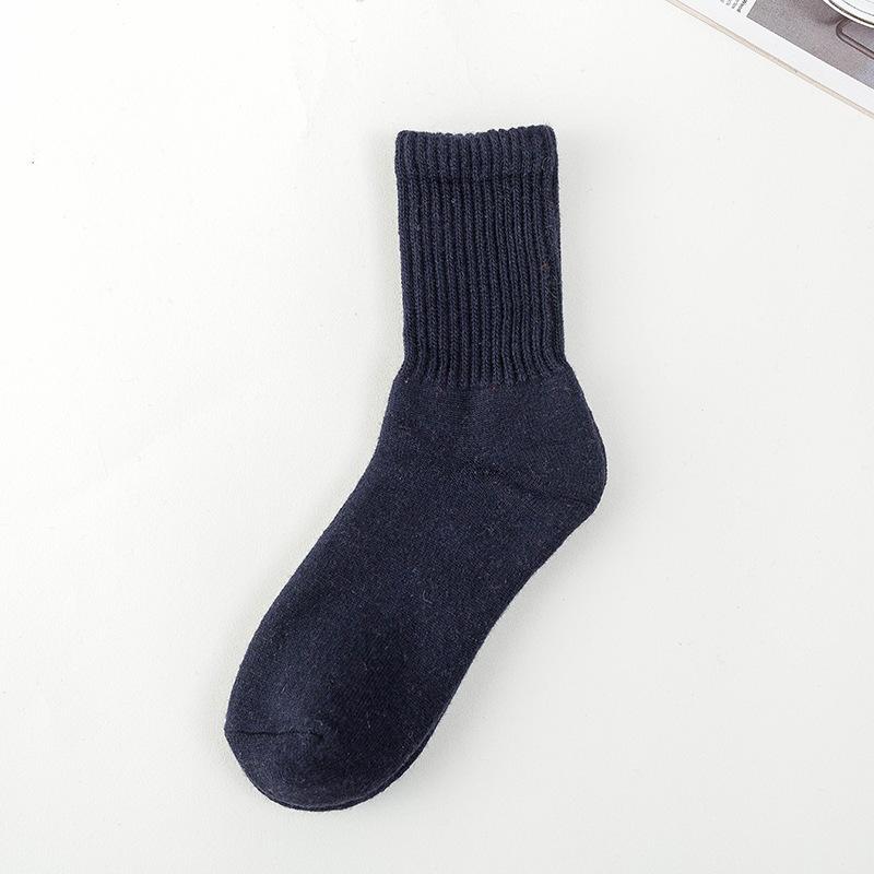 

Мужские осенне-зимние новинки Толстые теплые однотонные высокие гольфы в рубчик 1 pair темно-синий