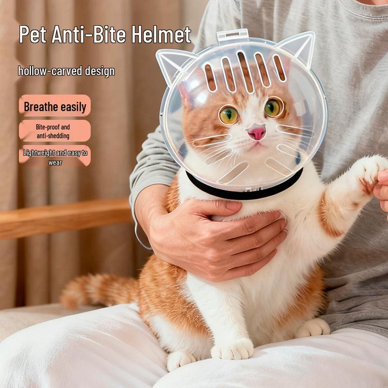 Atmungsaktiver transparenter Kapuzenkragen gegen Bisse für Katzen nach Operationen, zum Baden und zur Nagelpflege.