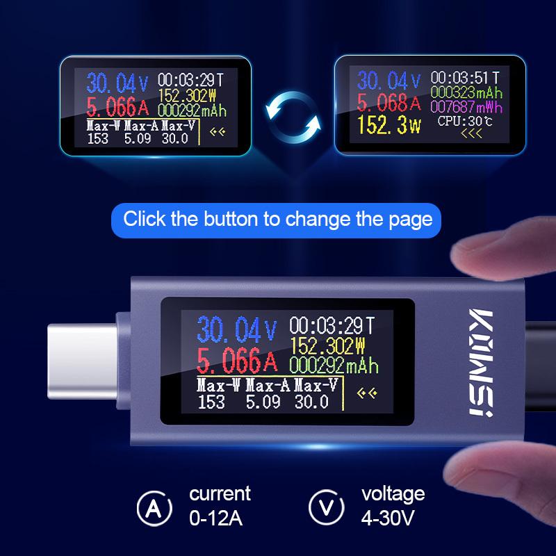 Type-C Tester DC Digital Voltmeter Amperimetro Current Voltage Meter Amp Volt Ammeter Detector Power Bank Charger Indicator
