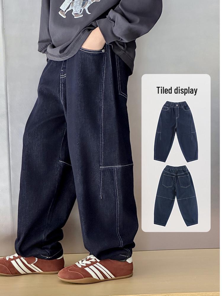 2025 Chłopięce Jesienne Jeansy w Koreańskim Stylu o Luźnym Kroju z Prostą Nogawką