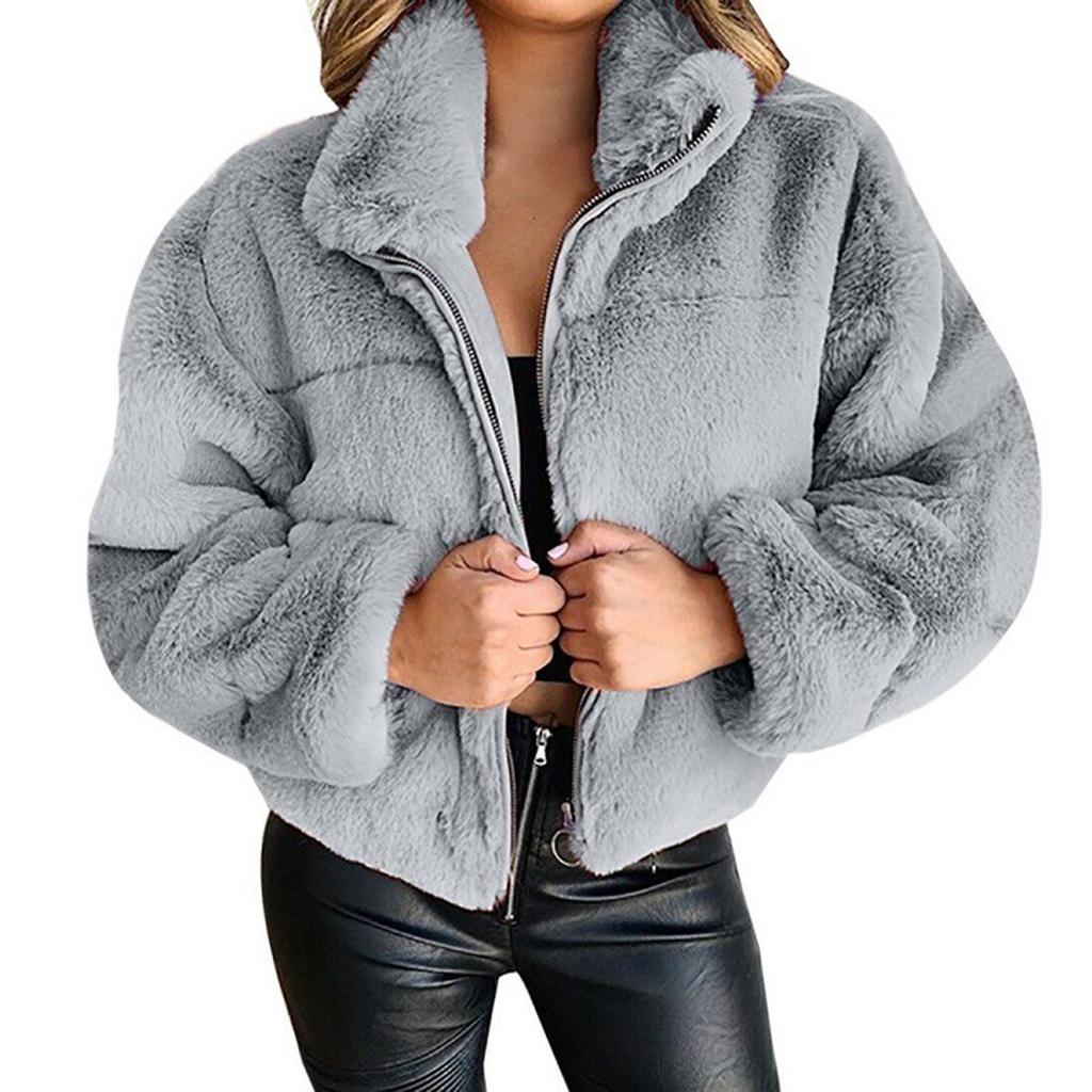Women's Autumn Winter Faux Fur Short Coats Zipper Cardigan Plush Warm Coat Female Oversized Outerwear Overcoat Thick Jacket