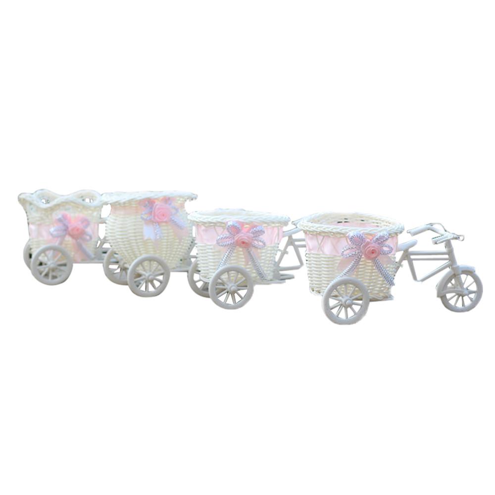 White Bicycle Decorative Flower Basket Wedding Decoration Plastic Tricycle Design Flower Pot Storage Basket Party Decoration Pot