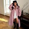 Womens Korean Minimalist Long Trench Coat Loose Fit Stand Collar Single Breasted Outerwear