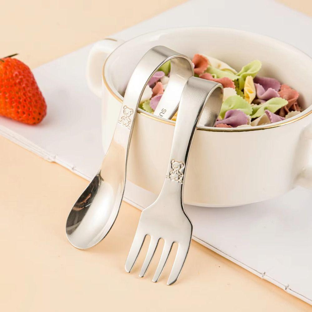 with Storage Box Cute Training Spoon Fork Stainless Steel Toddler Training Utensils Kitchen