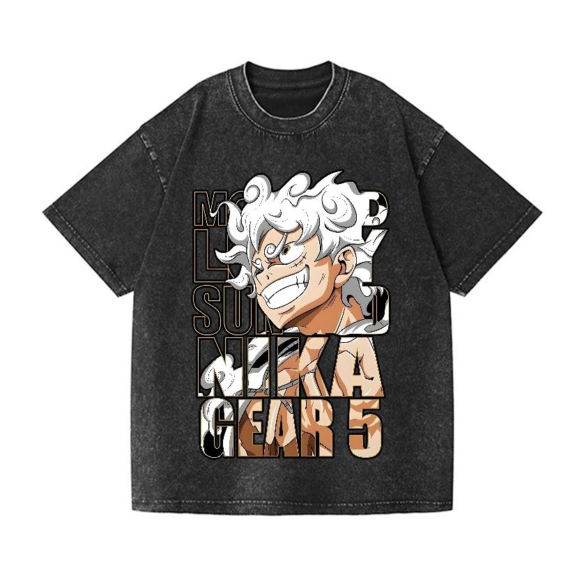 

One Piece Luffy Gear 5 Vintage Wash Japanese Design T-Shirt High-quality Streetwear Men s Clothing T Shirt S