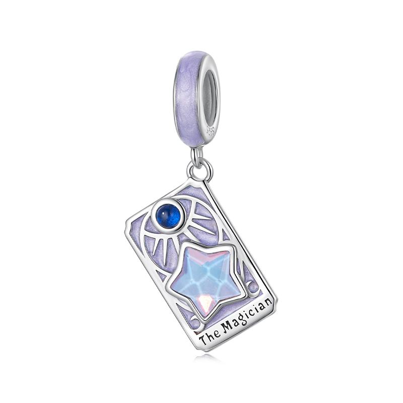 WOSTU 925 Silver Colorful Tarot Cards Charm Pendent Magic Star Moon Sun Lover Bead Fit DIY Bracelet Necklace Women Gift
