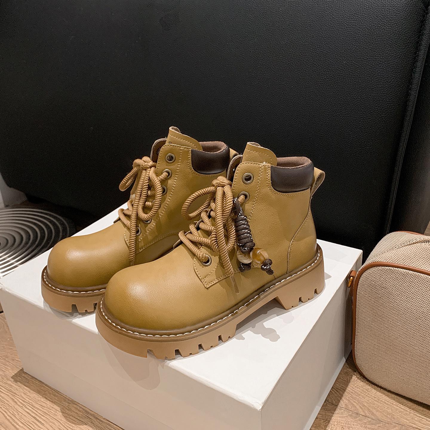 

Rhubarb boots 2025 autumn and winter new fashion thick-soled heightening outdoor tooling boots women s boots versatile kick not bad short boots 35