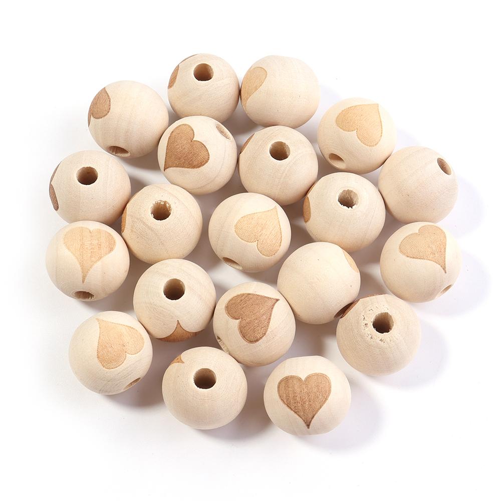 

20pcs/Lot 19x20mm Round Natural Wooden Beads for Jewelry Making Heart Star Baby Teether Child Teething Wooden Beading Spacer
