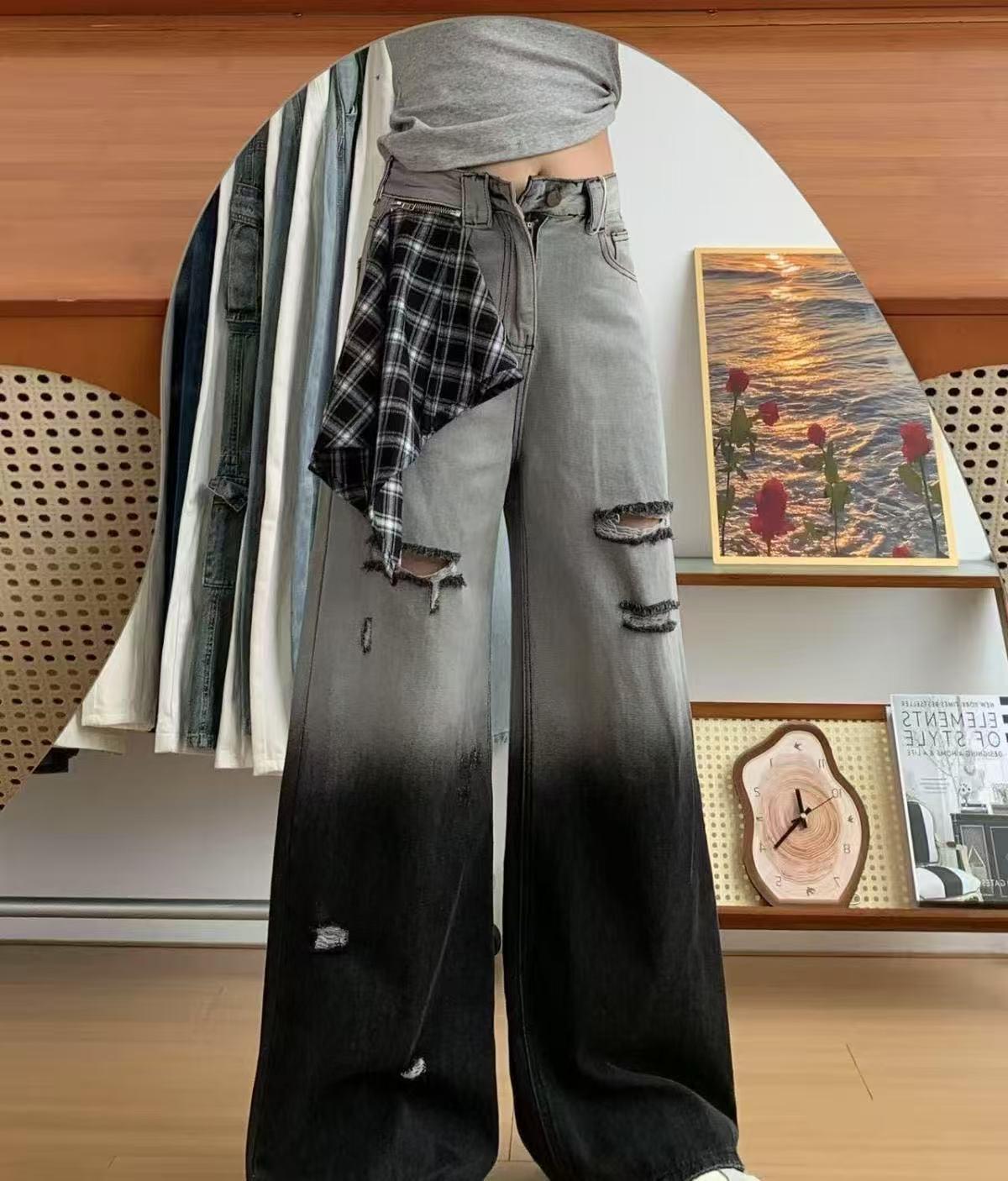 Women’s High Waist Retro Gradient Wide Leg Jeans - Summer 2025 Collection Quadruple Extra Large темно-серого