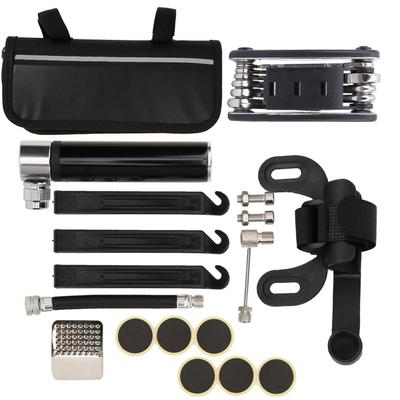 Portable Bicycle Pump 120PSI 16‑in‑1 Multifunction Tire Inflator Repair Patch Kit Bike PartsBlack