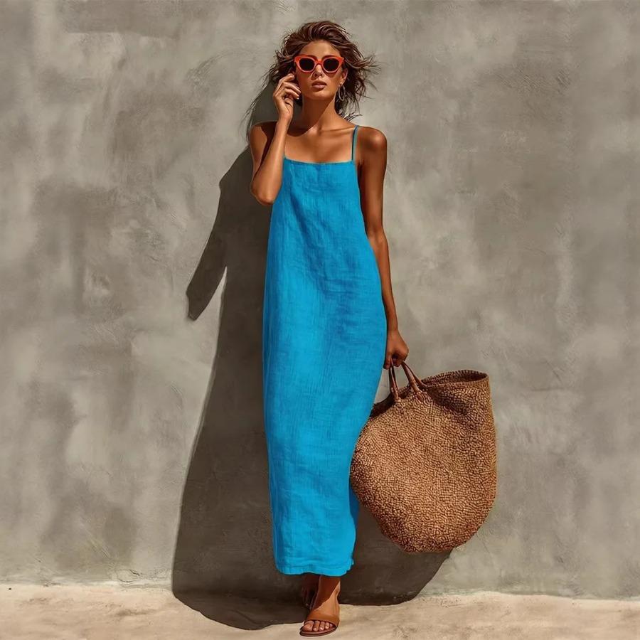 2026 Sommer Neues Damen Einfarbiges Spaghettiträgerkleid Locker Lässig Bequem Sommerkleid