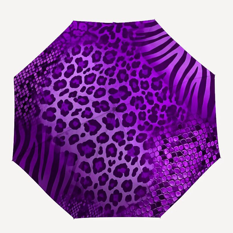 1pc Purple Prints Automatic Opening/Closing Umbrella with Operation & Windproof Canopy - Folding Design, Holiday Gift yy260225147