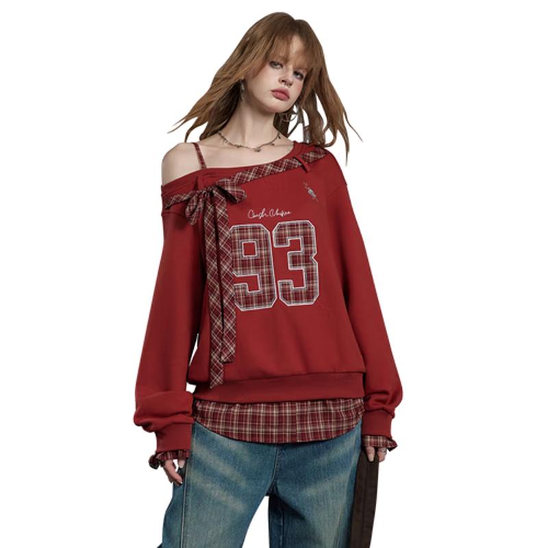 

UNIFREE Plaid Patchwork Loose Sweatshirt L