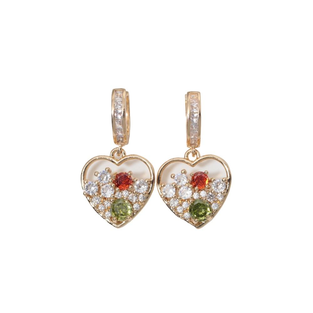1 Pair Luxury Colorful Heart Shape Zirconia Dangle  Earrings for Women Golden Earring Jewelry Party Accessories