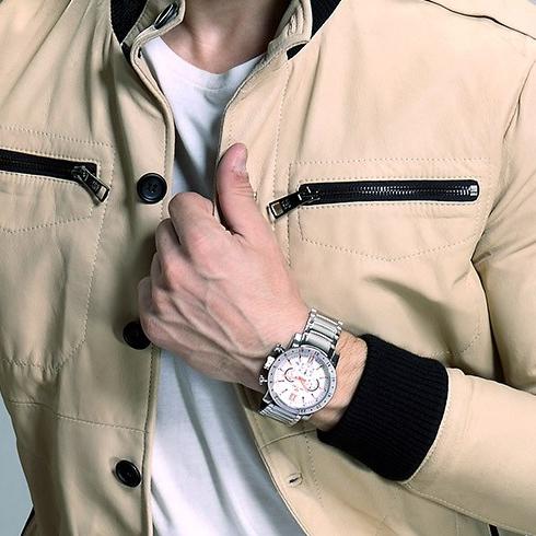 Megir 3008G 3008 Business Men's Dress Big Wrist Watches Chronograph Clock Stainless Steel Band 24 Hours Quartz Stop Watch Man