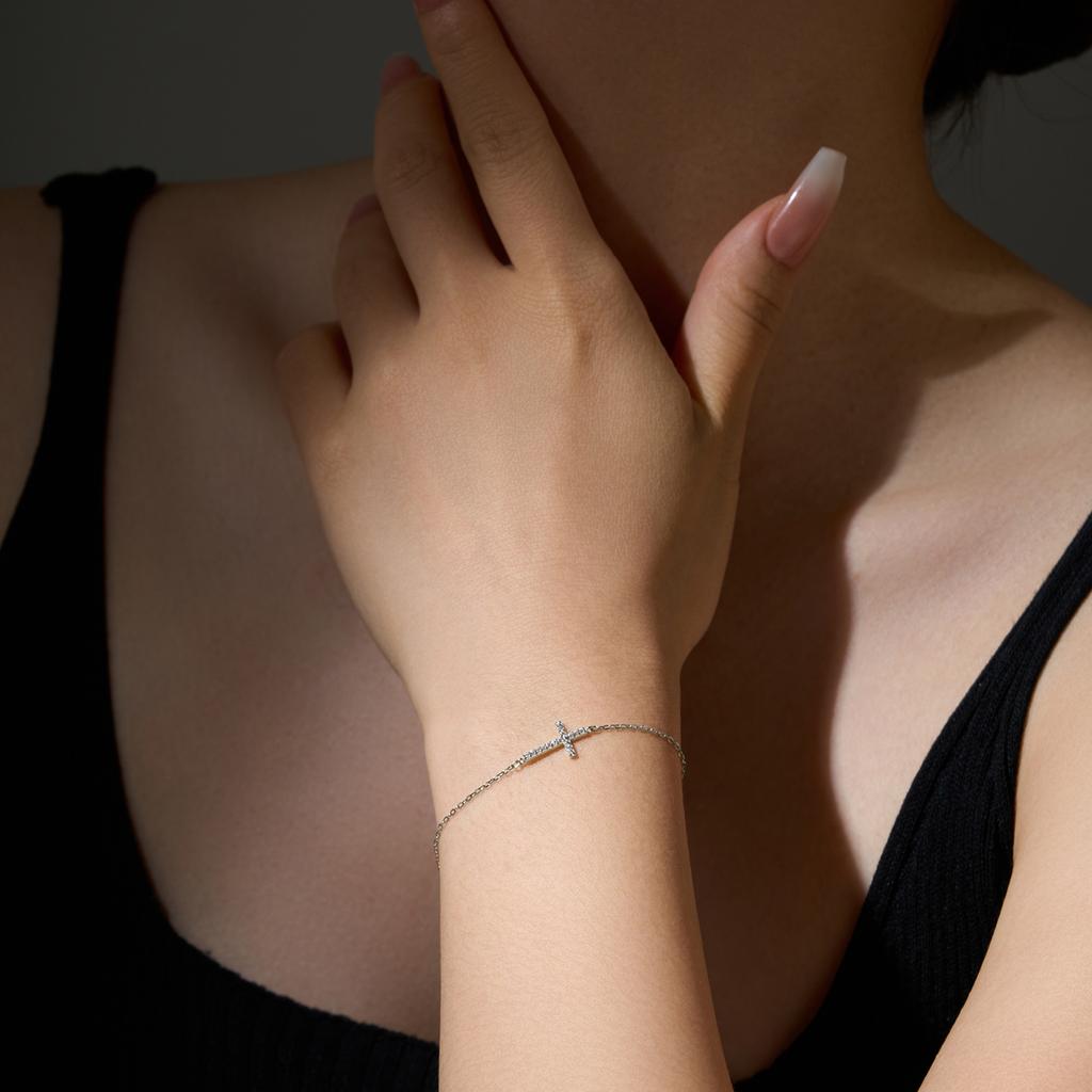 ANDYWEN 925 Silver Cross Pendant CZ Zircon Bracelet Chain Classical New Luxury Fine Gift Jewelry for Women