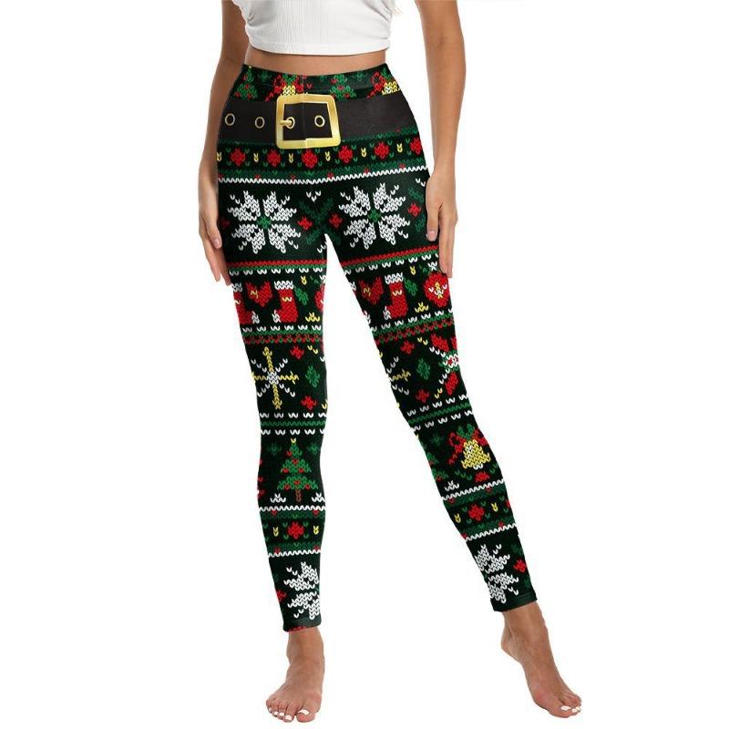 Christmas women's leggings new women's pants printed sports yoga pants peach hip pants women
