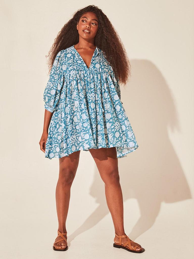 Women's Floral Tie-Back Casual Cotton Dress - Short Sleeve & Loose Fit for Beach Holidays