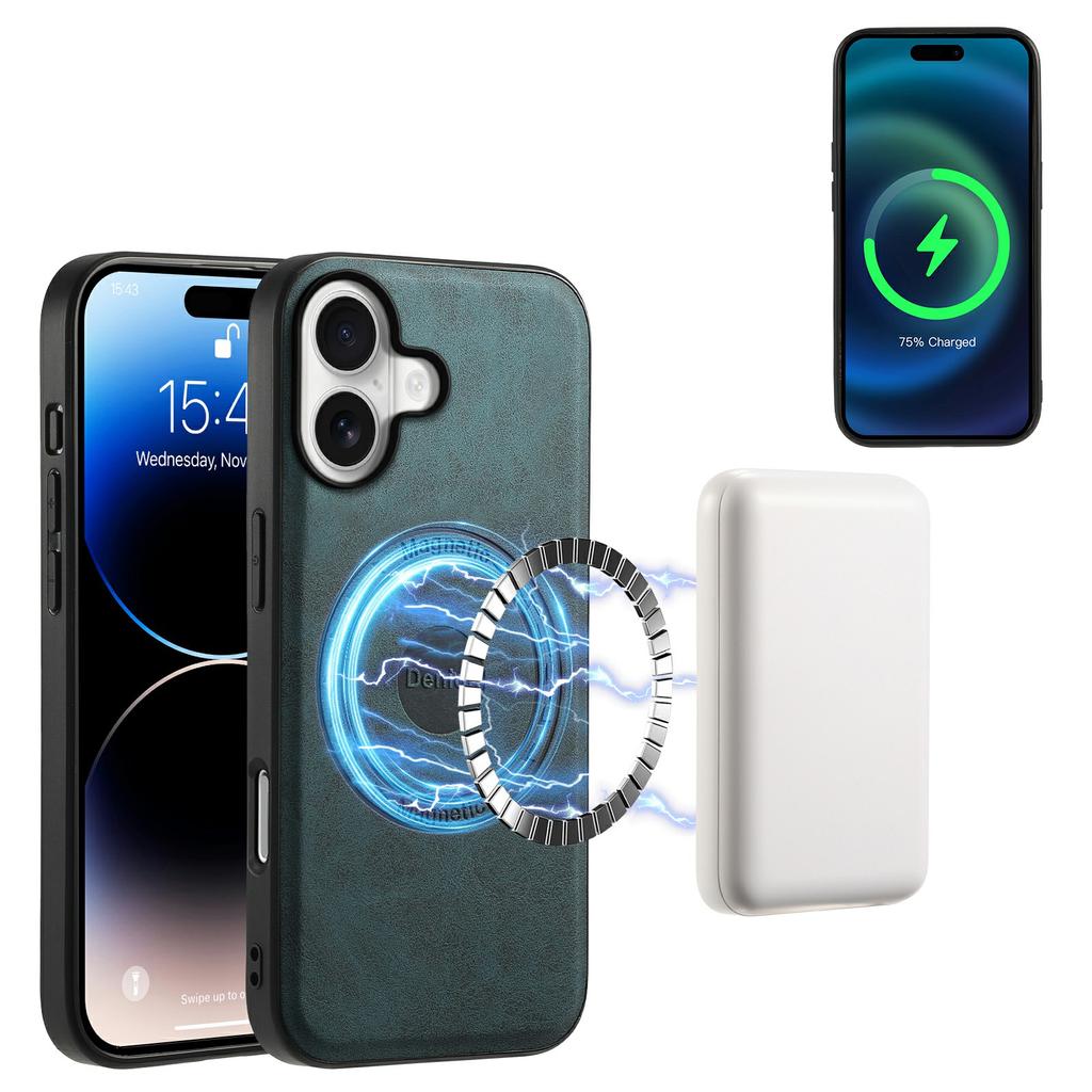 DENIOR D14 Für iPhone 17 Magnetische Hülle mit Abnehmbarem Kartenhalter Ständer PU+TPU+PC Handyhülle