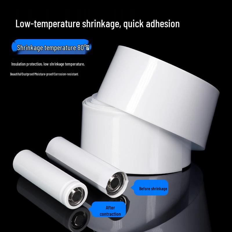 

White PVC Heat Shrink Tubing for 18650 Battery Protection - Flame Retardant Insulating Sleeve Flattened Width ≈ 7mm