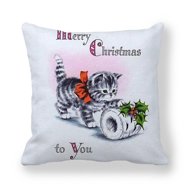 Weihnachts-Niedliche-Katzen-Serie Digitaldruck Kurzer Plüsch Kissenbezüge Dekorativ für Auto Sofa Büro Kissenbezug Haushaltswaren