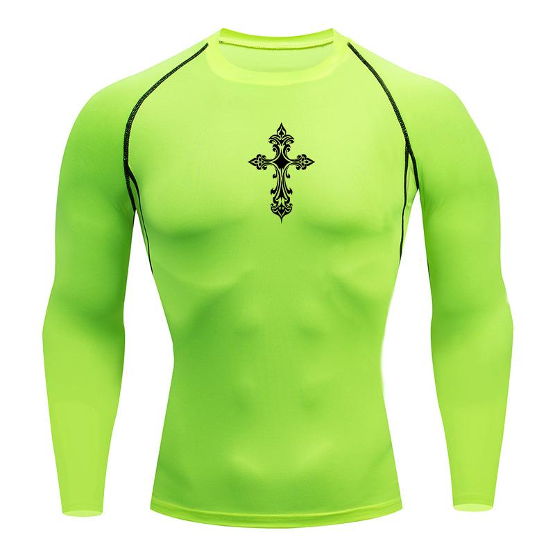 Cross Print Compression Shirts for Men Athletic Quick Dry Tshirt Tees Tops Gym Workout Running Rash Guard Baselayers Undershirts