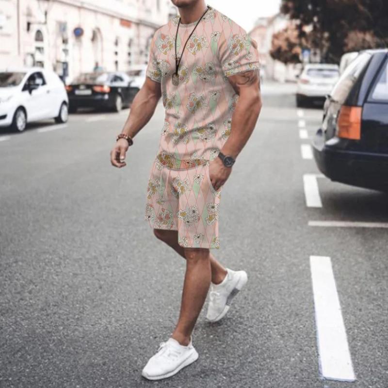 Y2k Summer Street Men's Daily Casual Fashion Loose Comfort Short Sleeve Outdoor Trend Sports Shorts Novelty Stripe Printing