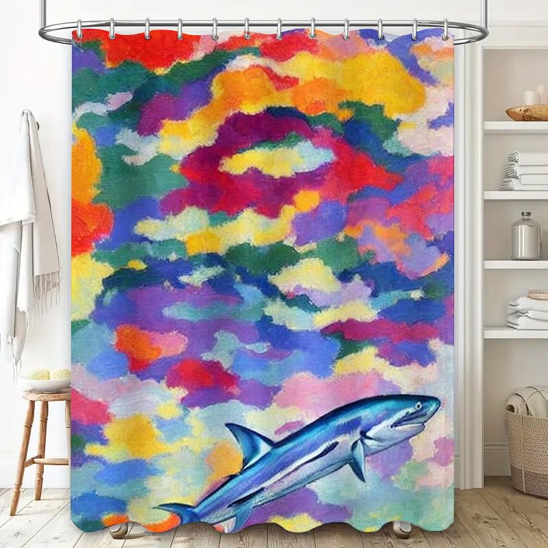 Multicolored Watercolor Shower Curtain with Fish Design for Bathroom Decor Vivid Colors Printed Fabric Waterproof Home Accessori