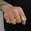 SHIXIN 4Pcs/Set Retro Gold Color Irregular Texture Metal Ring Women Men Exquisite Acrylic Rhinestone Open Wide Ring Jewelry Gift