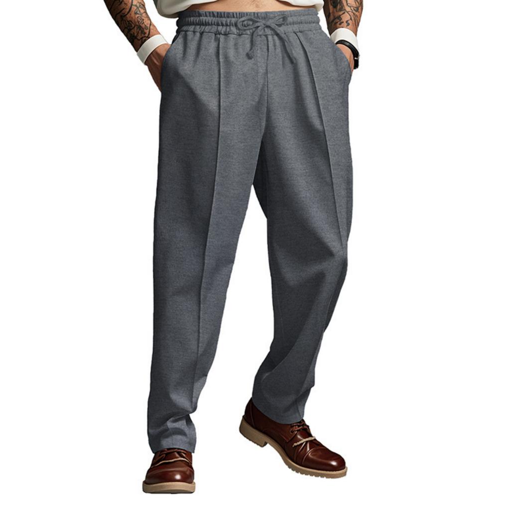 Men's Casual Lightweight Pants Loose Elastic Waist Drawstring Trousers Solid Baggy Joggers Long Pants With Pockets