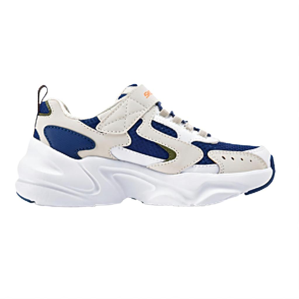 Skechers Kids Leather Comfortable Versatile Non-Slip Shock Absorbing Low-Top Casual Shoes Kids Sneaker White Navy-Blue 405304L-WNV
