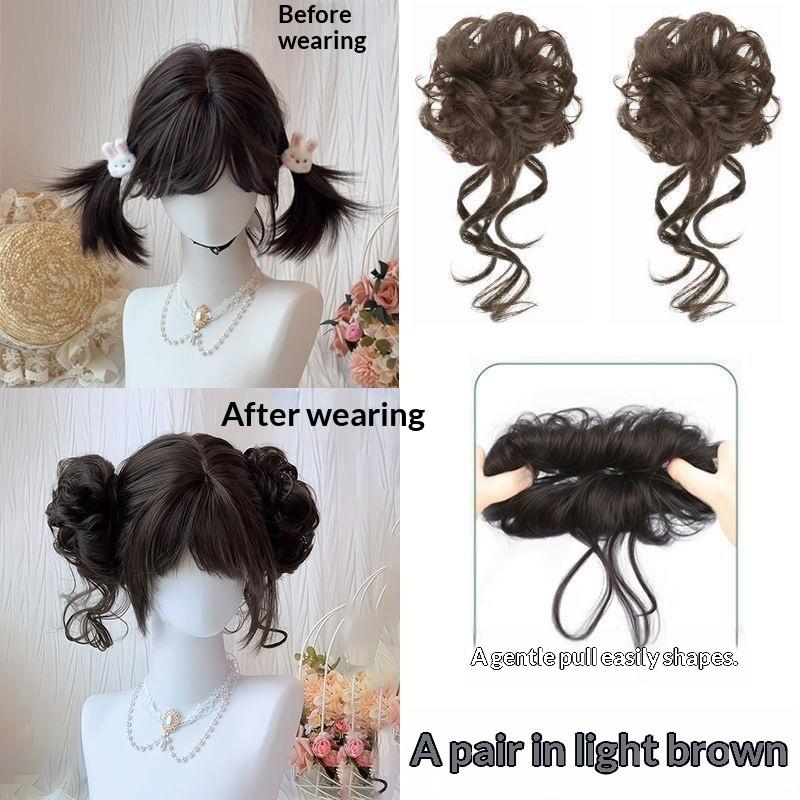 2 Pcs Messy Bun Hair Piece Tousled Updo With Tendrils Hair Bun Extensions Wavy Curly Hair For Women
