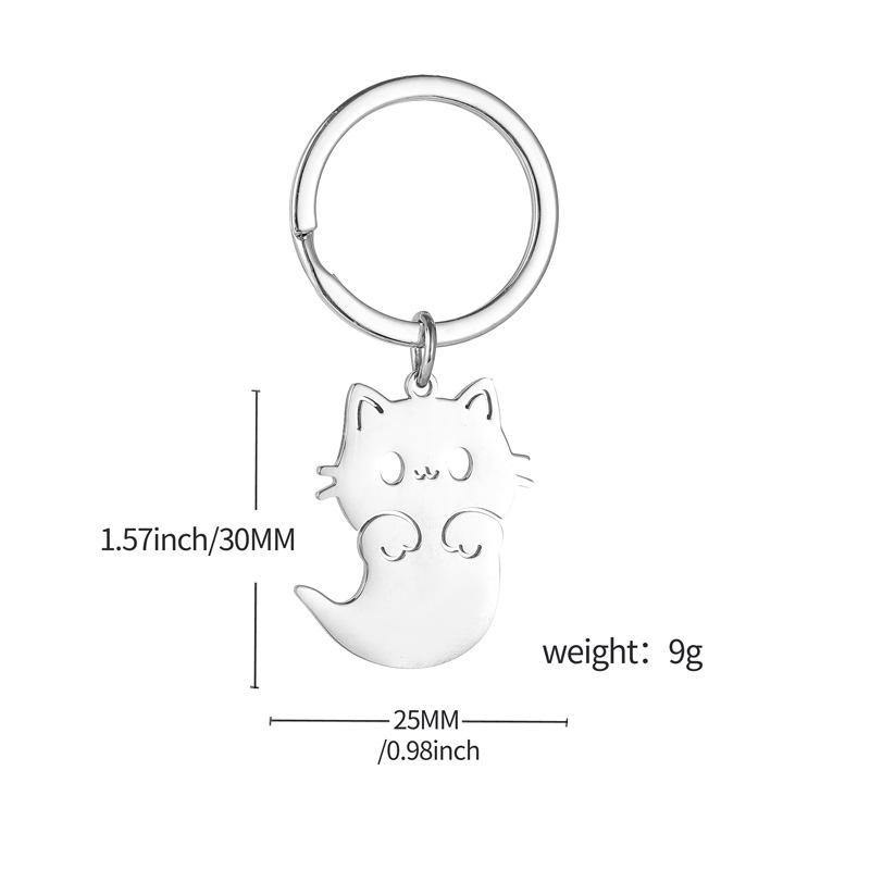 Ghost Cat Dog Stainless Steel Keychain Halloween Cartoon Design Fashion Keyring Practical Cute Backpack Pendant