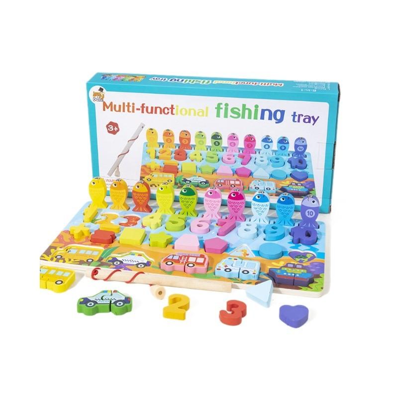 Fishing Childrens Wooden Logarithmic Board Letter Shape Pairing Toy Learning For