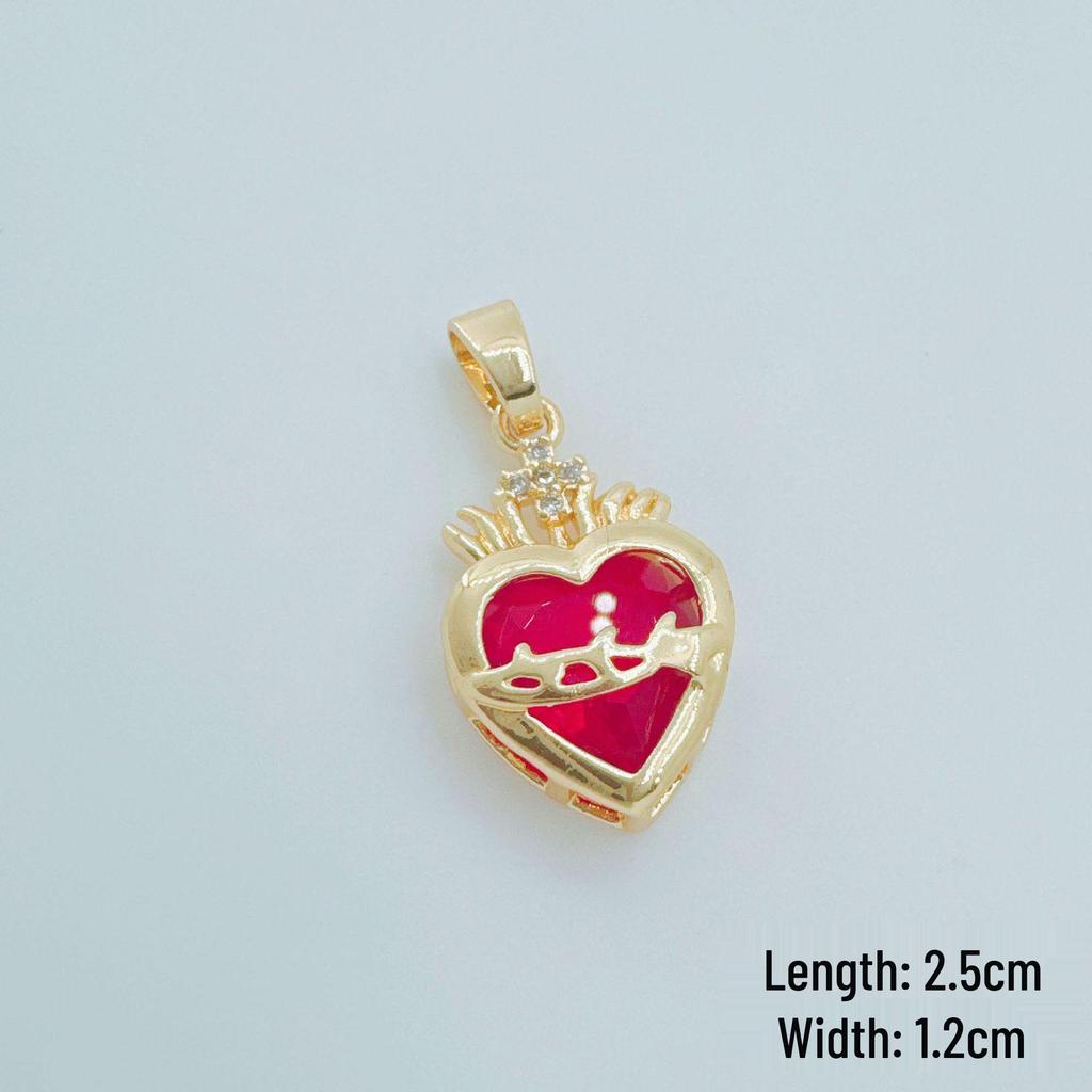 European & American Red Heart Zirconia Cross Pendant Necklace, Gold-Plated Copper, Peach Heart Design for Women.