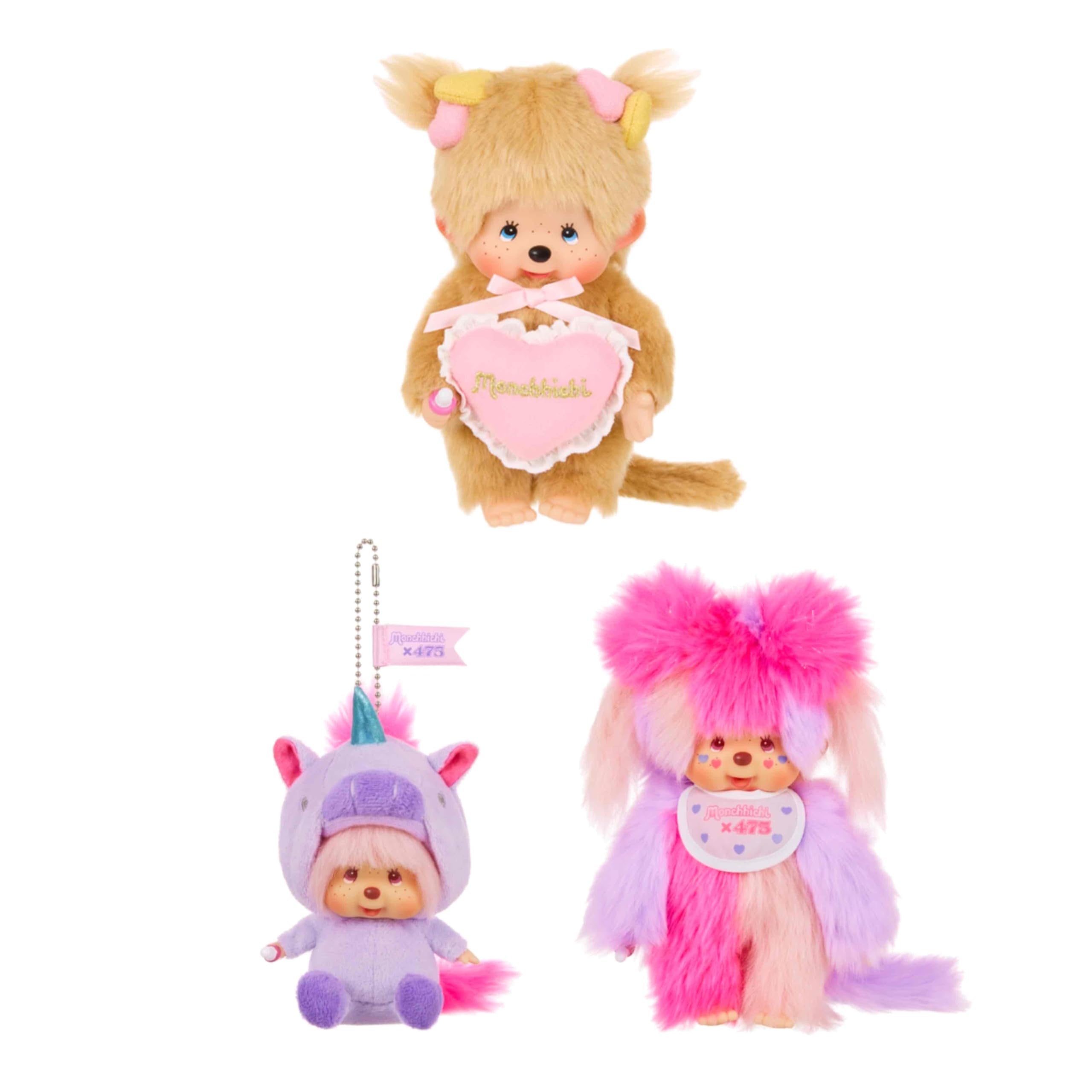 

Monchhichi Shinako S Cotton Candy SS Big Face Keychain Unicorn Love Happy Angel S Girl Set 3 Pieces