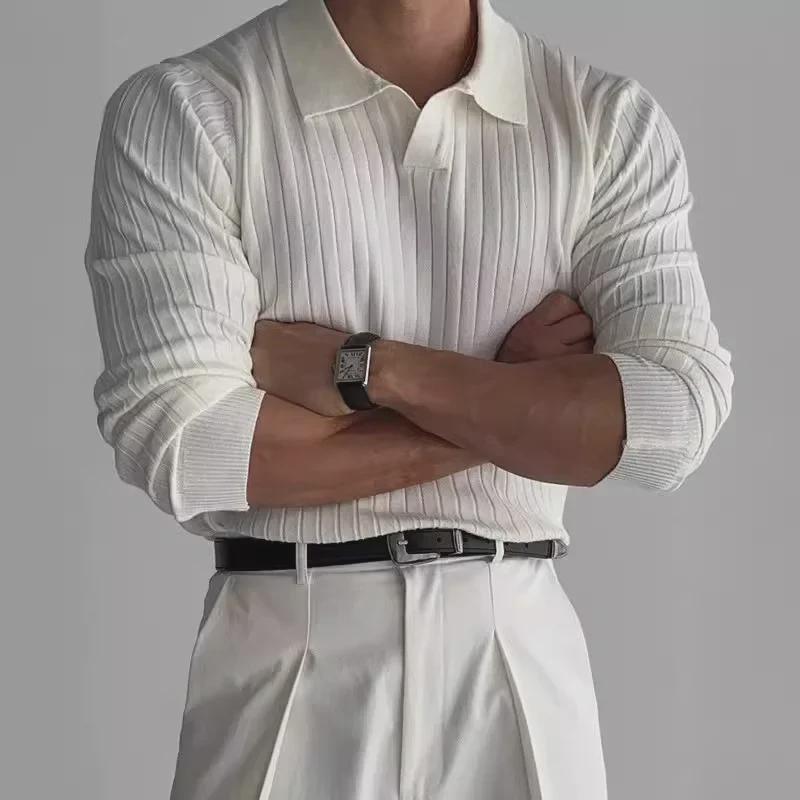 Herren Koreanischer Stil Slim Fit Pullover: Einfarbig, hochwertiger Strick mit elastischem Revers - Ideal für Frühling & Herbst.