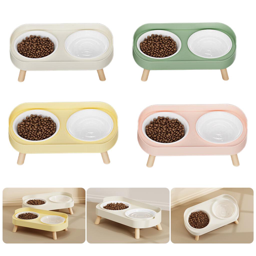 Elevated Cat Dog Food Water Bowl Set With Splash Guard Nonslip Base And Double Container For Small Pet Dishwasher Safe