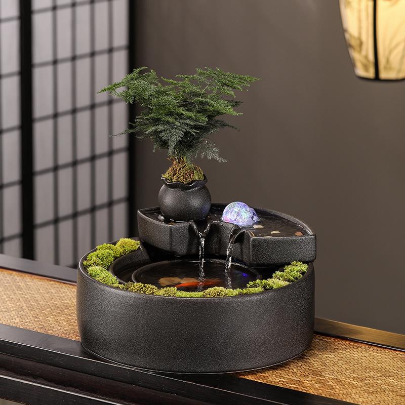 Ceramic Flowing Water Fountain: Wealth-Attracting Desktop Ornament for Living Room & Office Decor