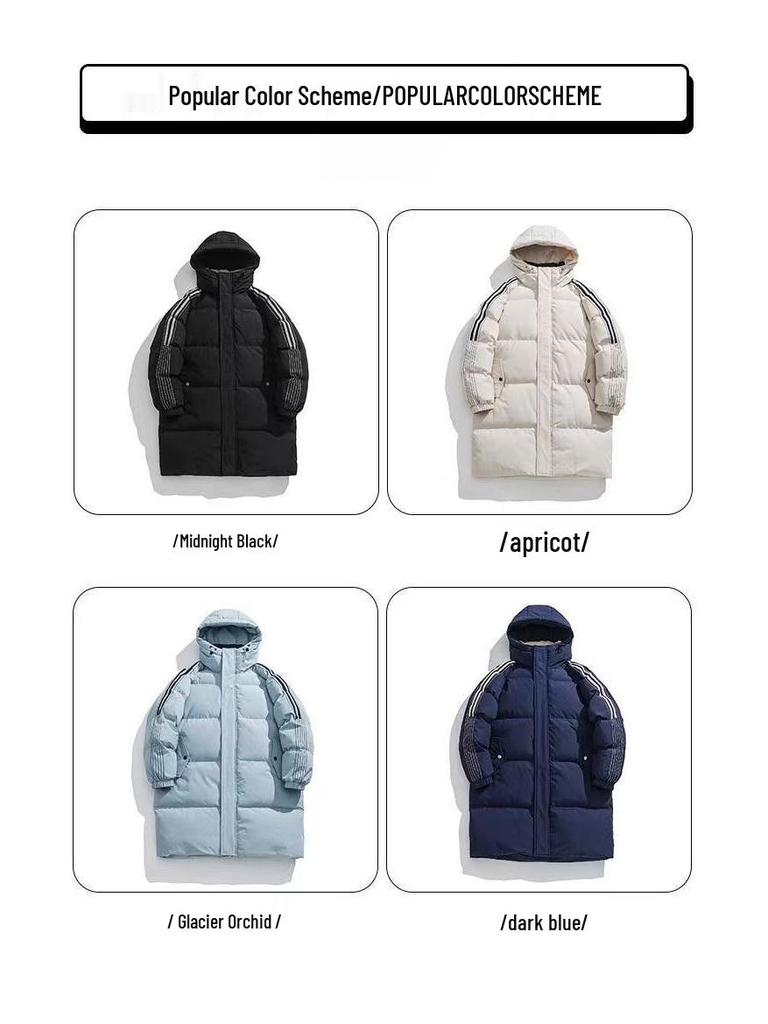 Unisex Mid-Length Striped Cotton-Padded Jacket - Winter 2025, Warm & Thick, Korean Style Student Coat
