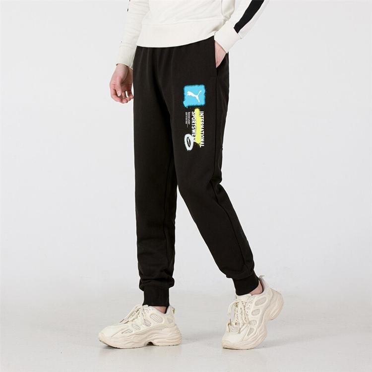 PUMA Graffiti Logo Print Cuffed Knit Joggers Men Bottoms Black 536306-01