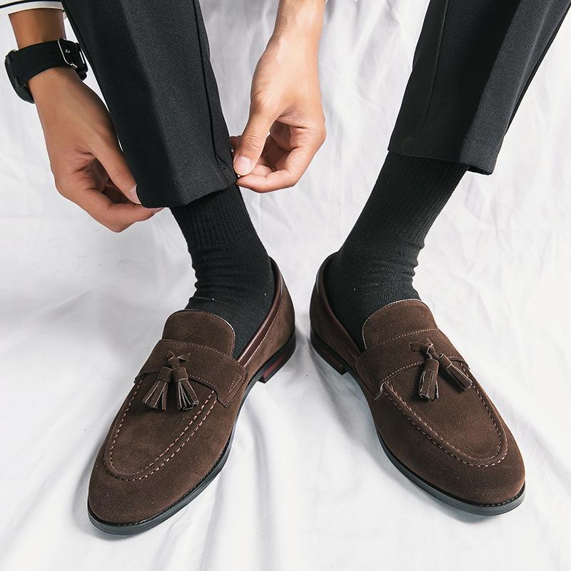 Frosted leather lazy pedal beanie shoes men's business casual leather shoes nightclub hairstylist trendy shoes